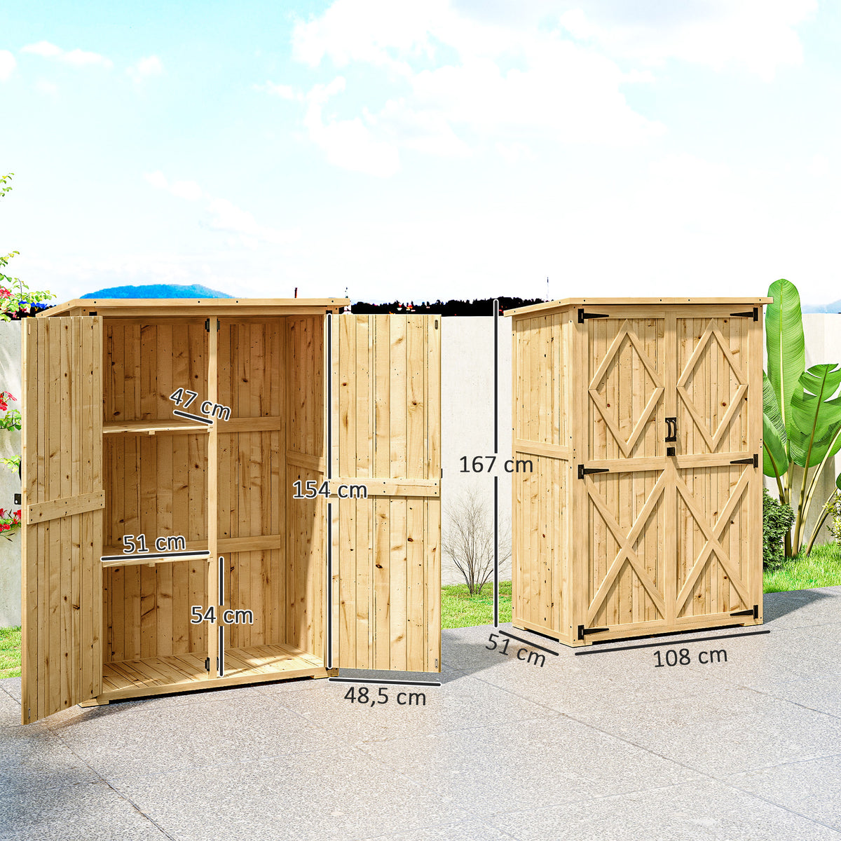 Abrigo de Armazenamento para Jardim Casinha de Madeira para Ferramentas e Equipamentos de Jardim Telhado de Betume Portas Duplas Madeira de Abeto Castanho Claro — foto 2