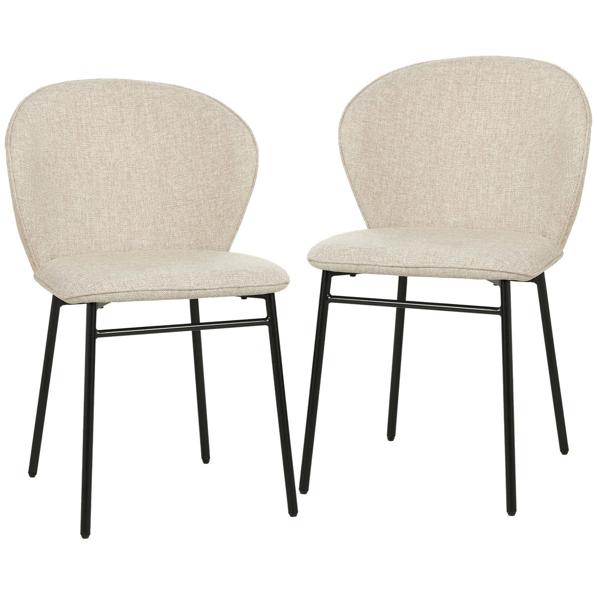 Conjunto de 2 cadeiras de sala de jantar assento acolchoado em tecido com aspecto de linho pés em aço estável design moderno creme — foto 1