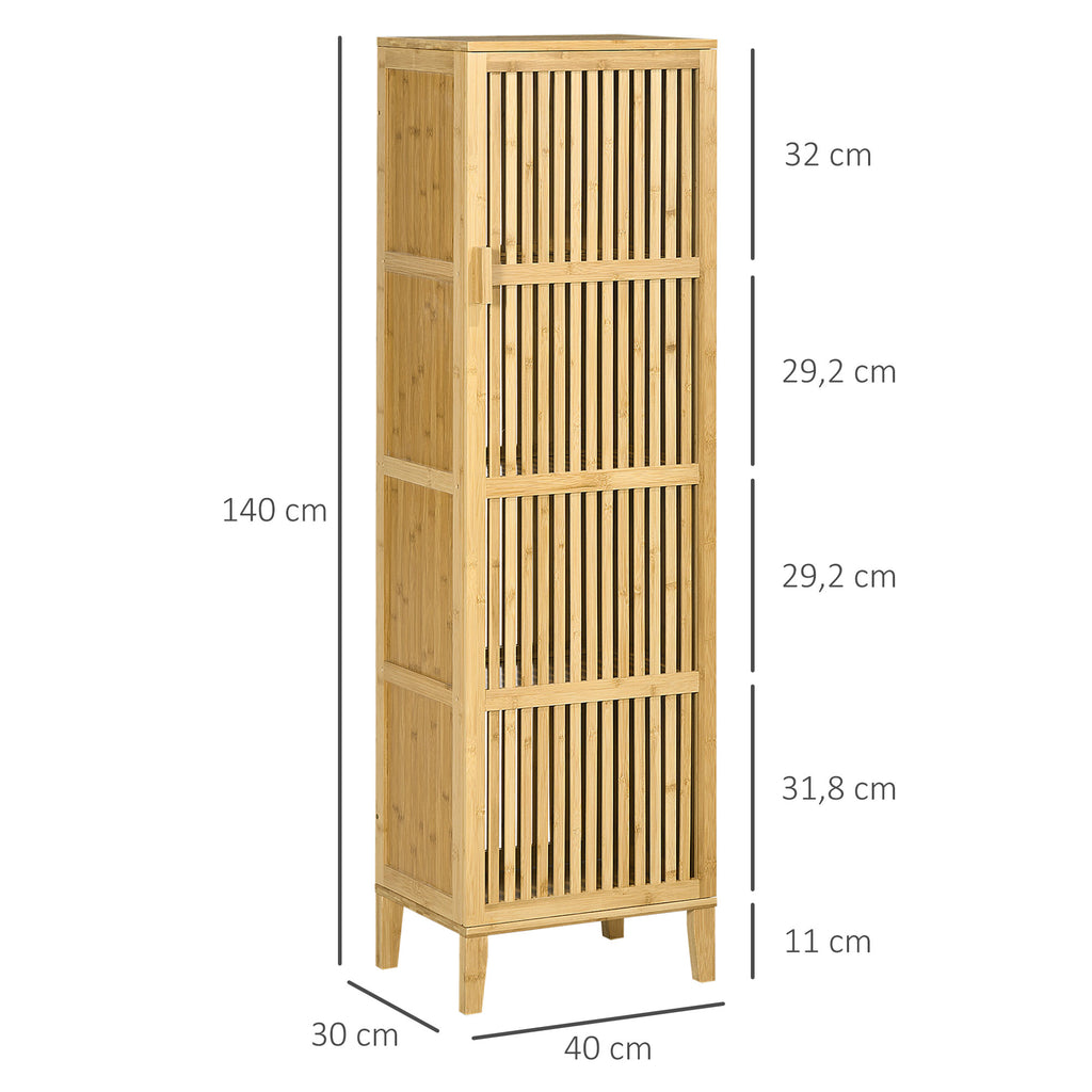 Móvel de Armazenamento em Bambu com Prateleiras e Porta estilo de Ripas para Banheiro Quarto Sala 40x30x140 cm — foto 2