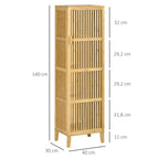 Móvel de Armazenamento em Bambu com Prateleiras e Porta estilo de Ripas para Banheiro Quarto Sala 40x30x140 cm — foto 2