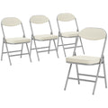 Conjunto de 4 cadeiras dobráveis acolchoadas, Cadeiras dobráveis com revestimento em veludo cotelê, Encosto, Estrutura metálica, creme branco — foto 1