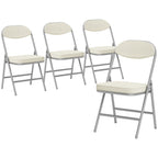 Conjunto de 4 cadeiras dobráveis acolchoadas, Cadeiras dobráveis com revestimento em veludo cotelê, Encosto, Estrutura metálica, creme branco — foto 1