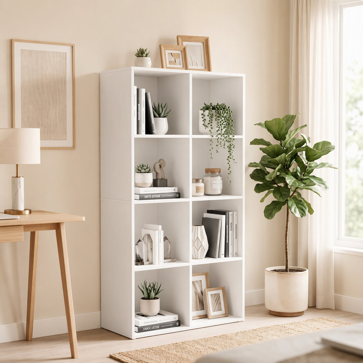 Estante para Livros com 8 Compartimentos Abertos para Sala de Estar e Quarto 60x30x121 cm Branco — imagem 3