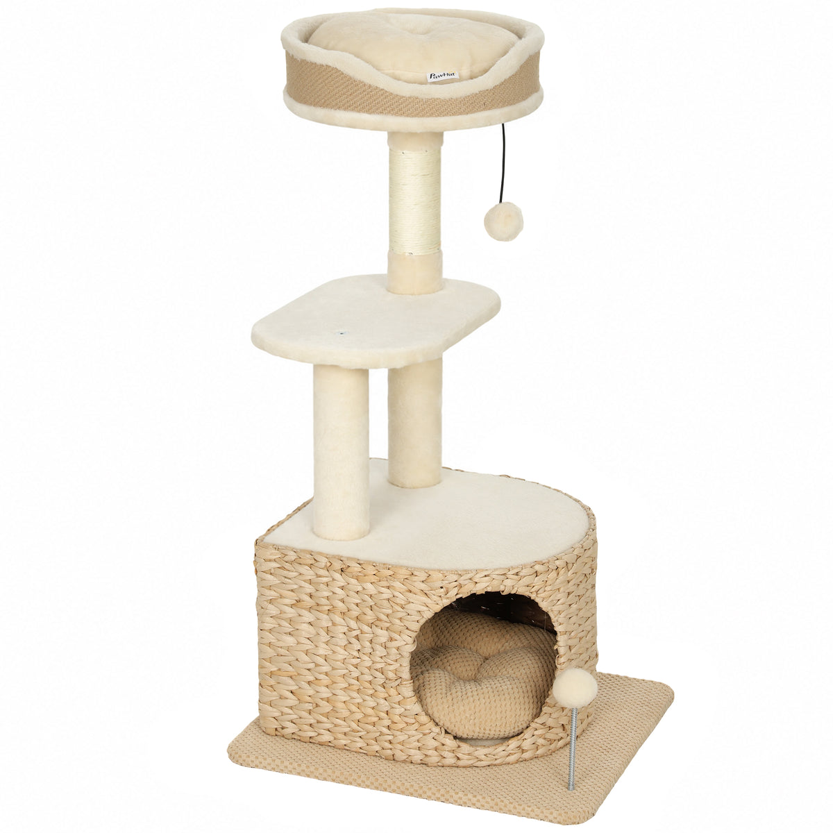Árvore para Gatos Design Moderno Estilo Trançado com Arranhador 4 Níveis Toca em Junco Poleiro em Juta 87 cm Bege — foto 1