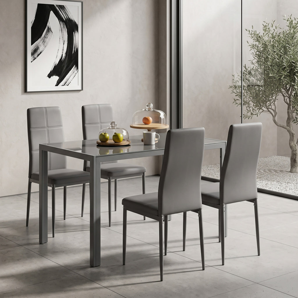 Conjunto de Sala de Jantar 5 Peças com Mesa Retangular de Vidro Temperado e 4 Cadeiras em PU Cinzento — imagem 10