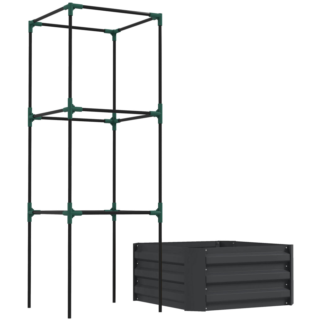 Canteiro elevado com treliça, vaso com suporte, fundo aberto, resistente às intempéries, 61 cm x 61 cm x 140 cm, cinza escuro — imagem 4
