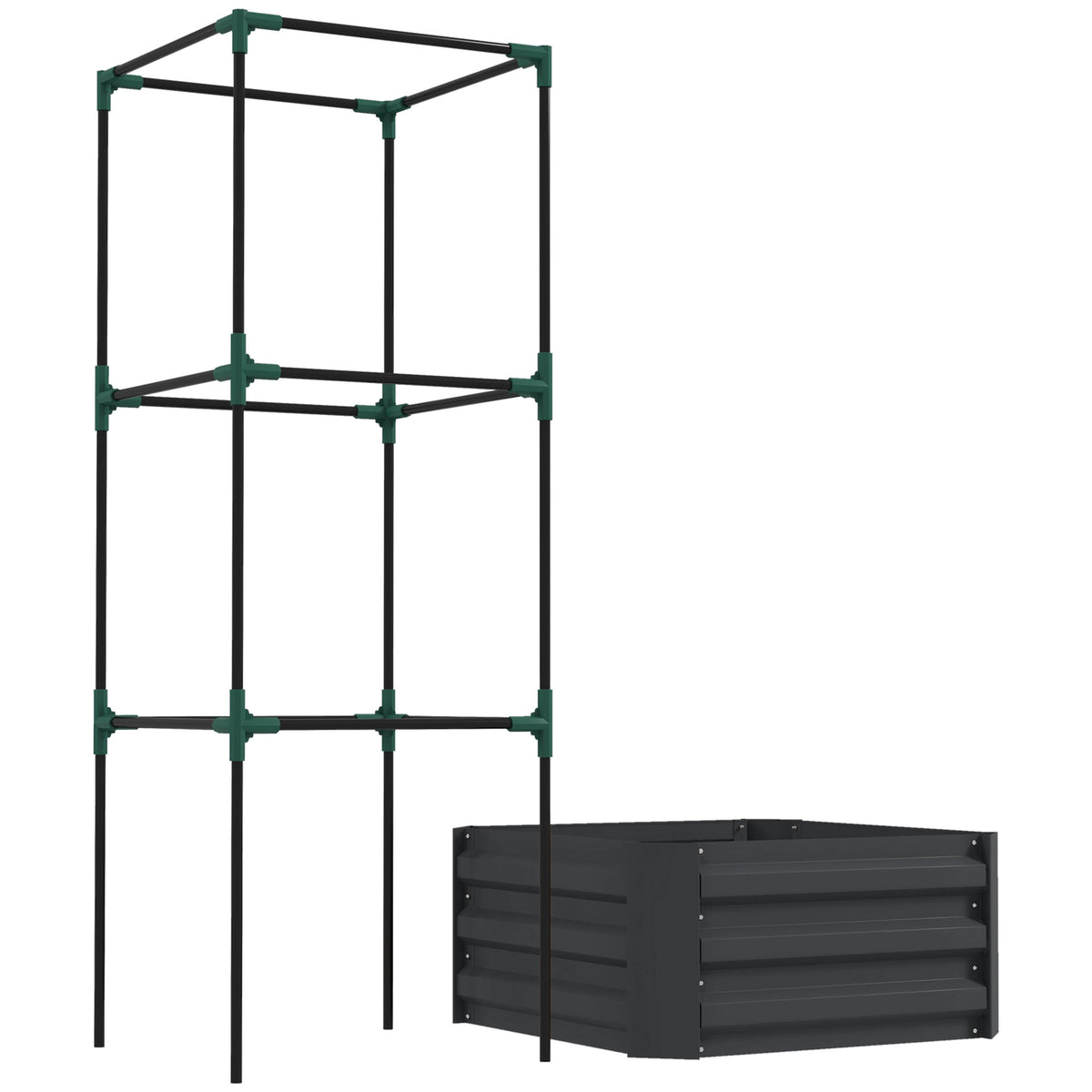 Canteiro elevado com treliça, vaso com suporte, fundo aberto, resistente às intempéries, 61 cm x 61 cm x 140 cm, cinza escuro — imagem 4