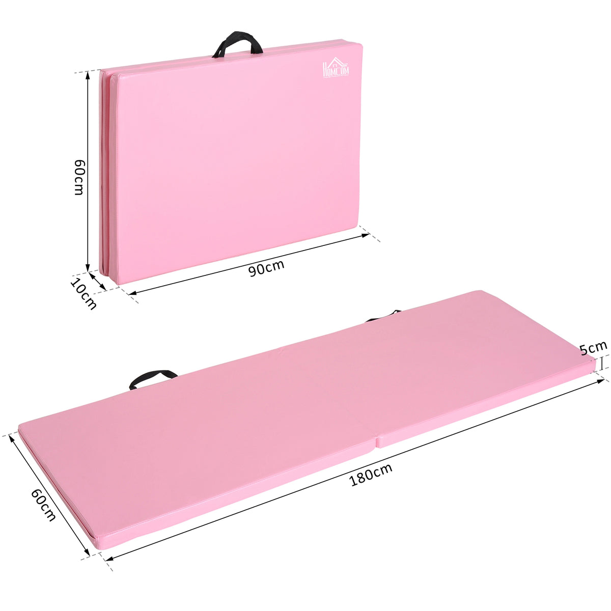 Tapete de Ginástica Yoga Pilates Fitness Dobrável Portátil Grande Conforto 180x60x5 cm Revestimento Sintético Rosa — foto 2