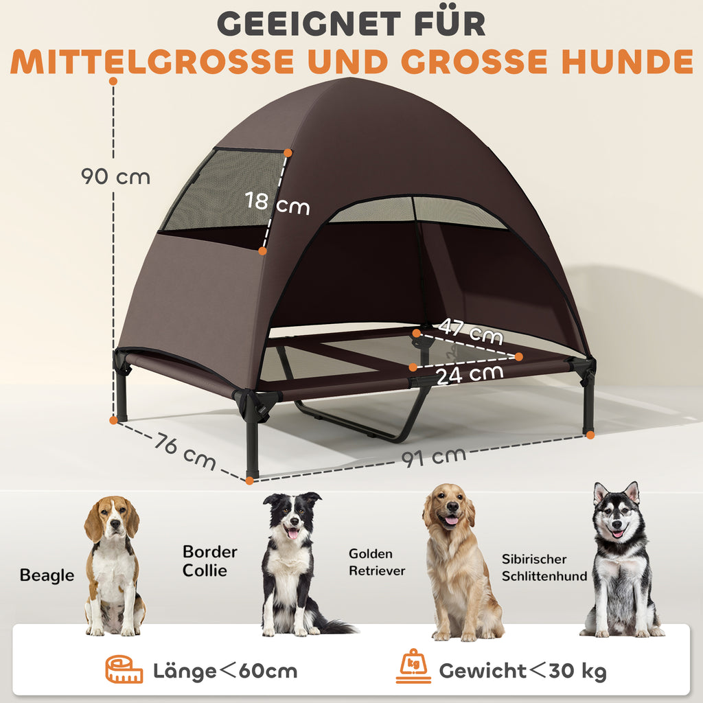 Cama Elevada para Cães Exterior com Toldo, Cama Elevada para Cães Grandes, 91 x 76 x 90 cm, Café — foto 2