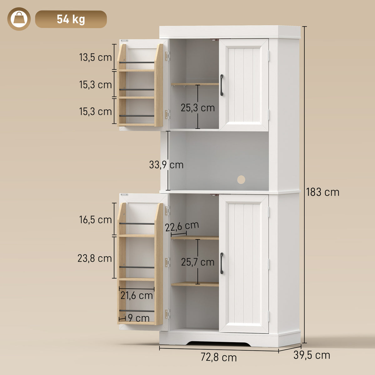 Armário Despensa de Cozinha com Espaço para Micro-ondas 183 cm Branco — foto 2