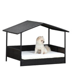 Rattan Cama para Cães para Exterior com Teto, Cama Elevada para Cães 69 x 98 x 70 cm Cama Refrescante para Animais de Estimação com Estrutura Metálica, Almofadas Removíveis para Cães Pequenos e Médios — imagem 9
