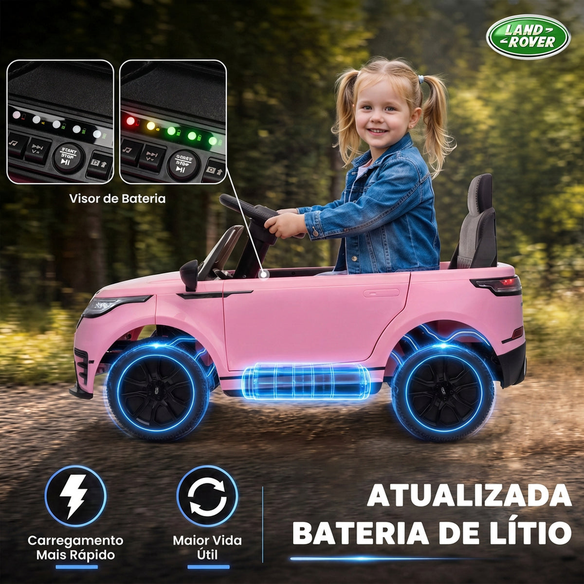 Range Rover Velar com Licença, Carro Elétrico Infantil 12 V com Controlo Remoto, Suspensão e Arranque Suave, Rosa, 2-4 Anos — imagem 5