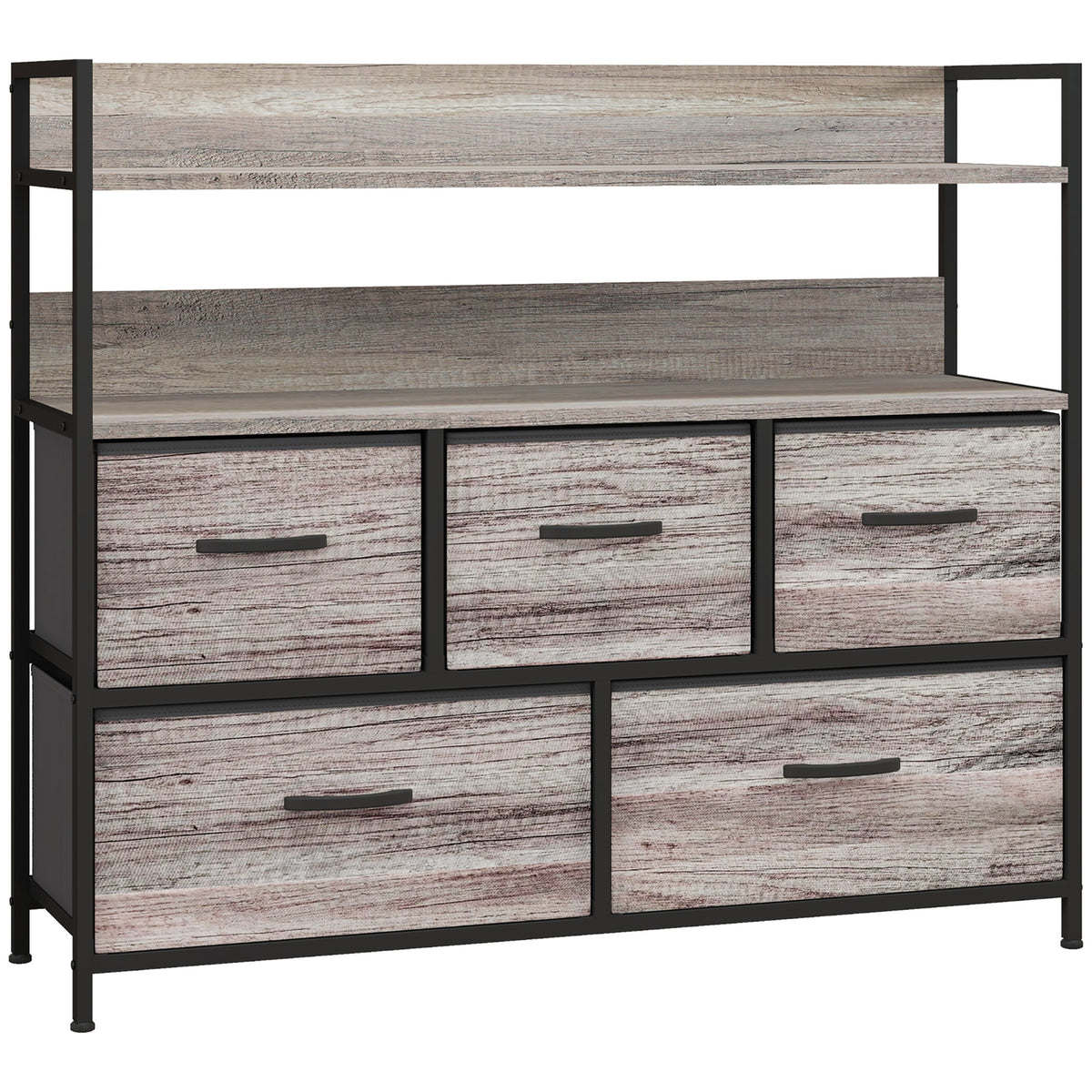 Móvel de Armazenamento Estilo Industrial Cómoda 5 Gavetas em Tecido Dobráveis e Removíveis e Prateleiras 98x29x85 cm — foto 1