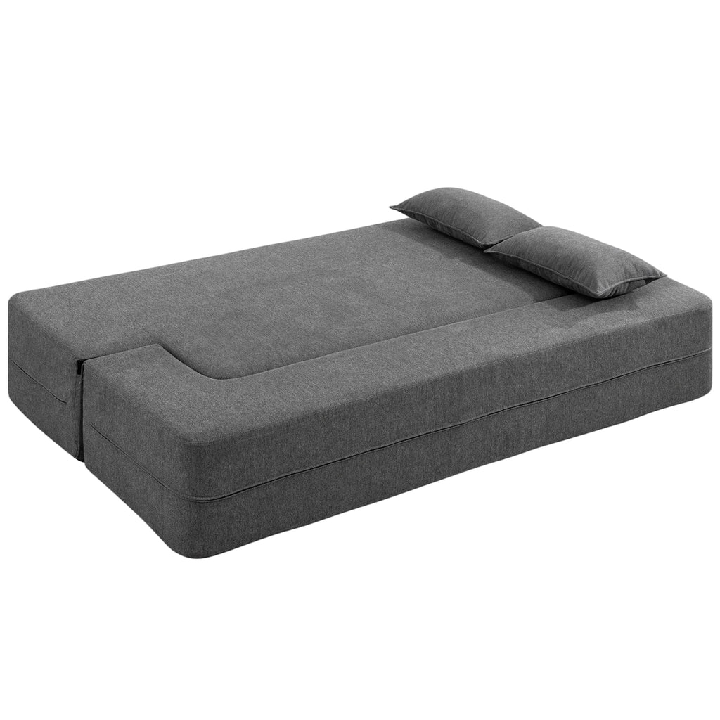 Sofá conversível 2 lugares, sofá-cama em chenille, assento e apoios de braço largos 2 almofadas, totalmente comprimido, cinza — imagem 9