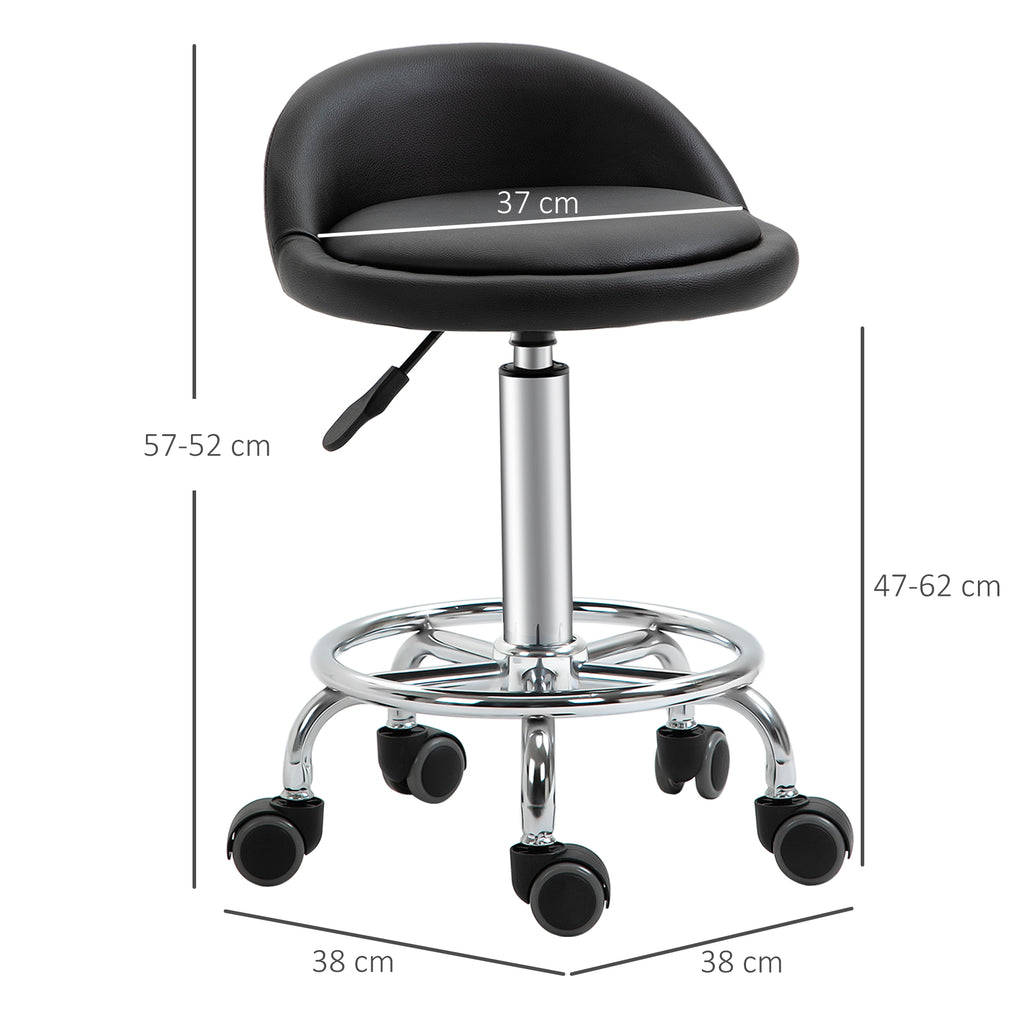 Conjunto 2 Taburetes com Rodízios 360° Assento Regulável 47-62 cm Aço Cromado Preto — foto 2
