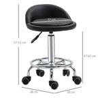 Conjunto 2 Taburetes com Rodízios 360° Assento Regulável 47-62 cm Aço Cromado Preto — foto 2