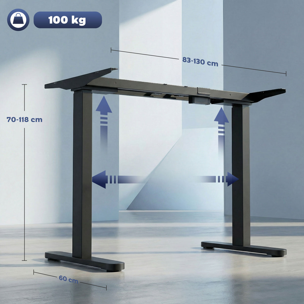 Estrutura de Mesa Elétrica, Ajustável em Altura, com Função de Memória, Aço, Preto — foto 2