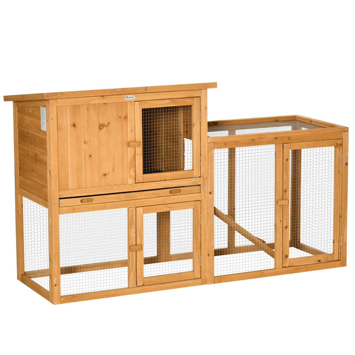 Casa para pequenos animais com recinto, bandeja de fundo removível, resistente às intempéries, 141 cm x 60 cm x 86 cm, Castanho — foto 1