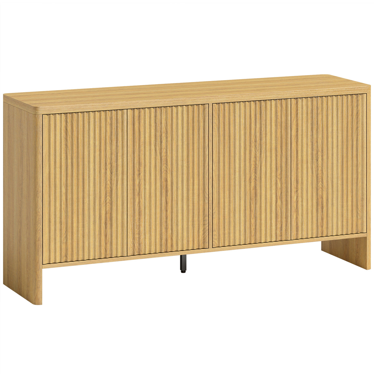 Aparador de Sala Móvel de Arrumação com 4 Portas Caneladas Prateleira Ajustável Abertura por Pressão 147x40x77 cm Carvalho — foto 1