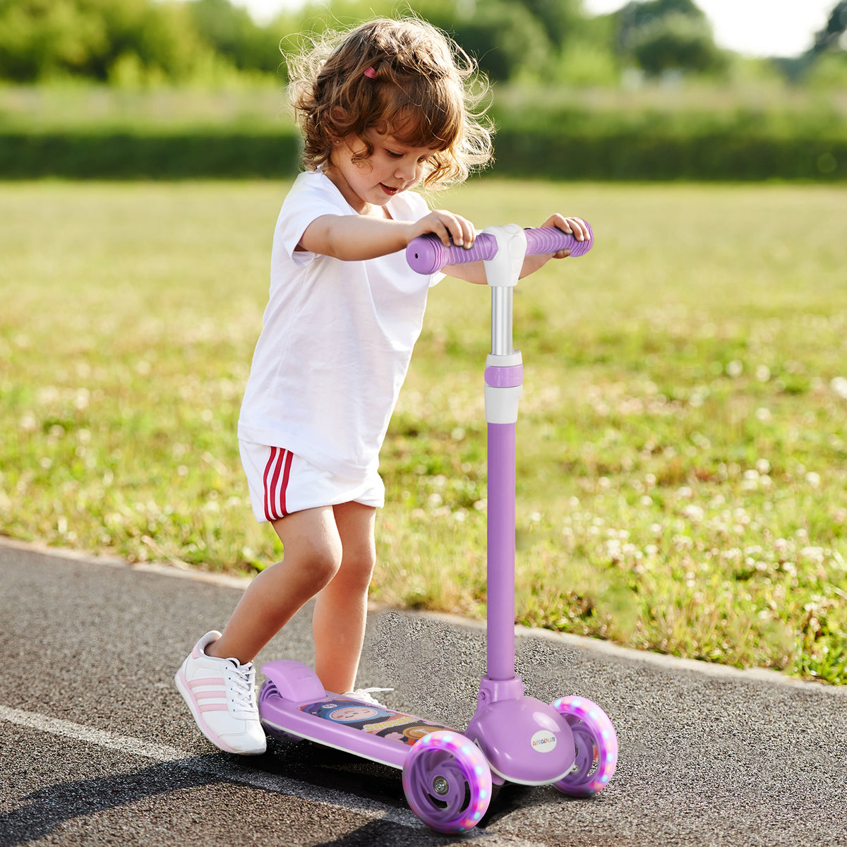 Patinete Infantil Rodas LED Passeio Suave Altura Ajustável Plástico Aço Lilás — imagem 3