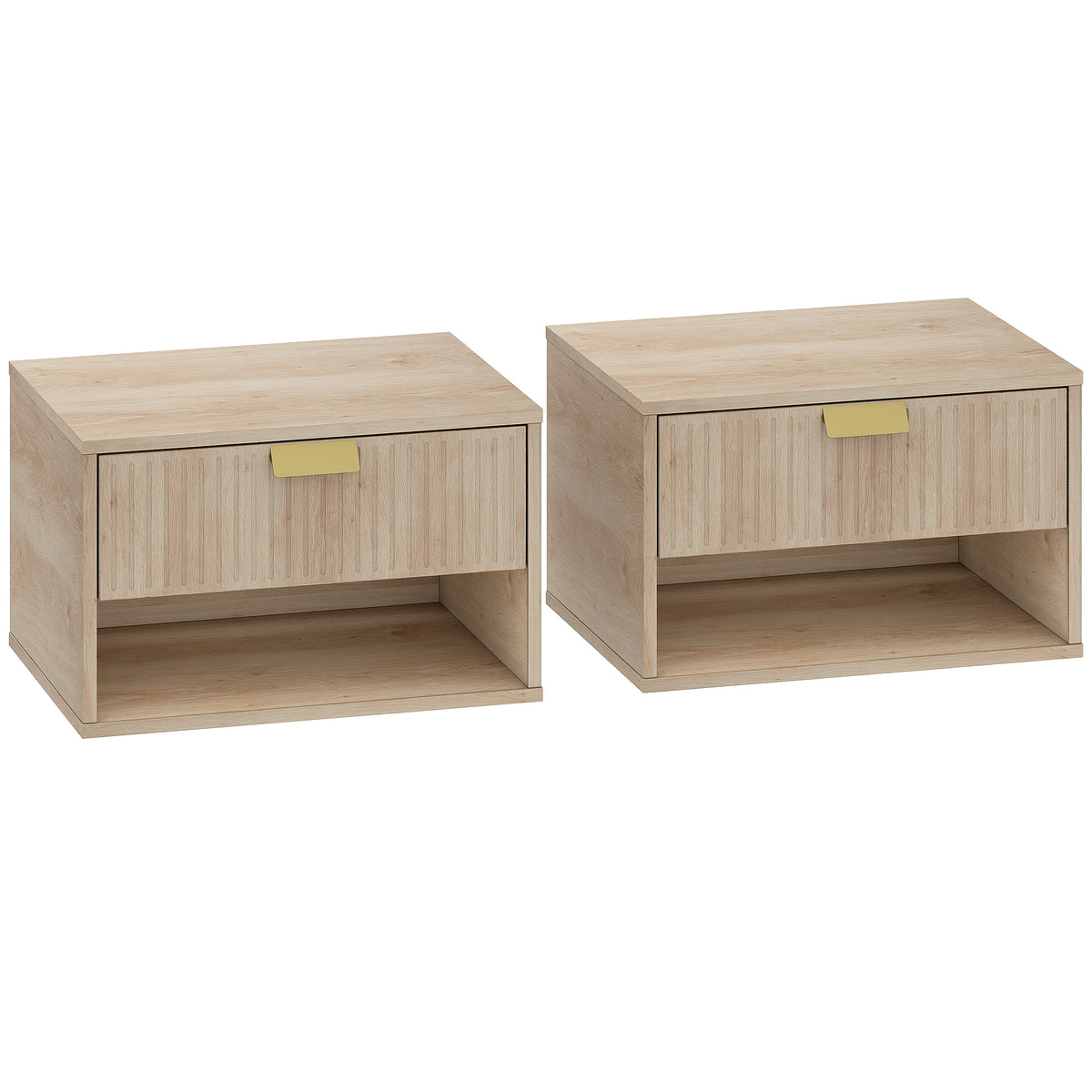 Conjunto de 2 Mesas de Cabeceira Suspensas com Gaveta e Prateleira Design Moderno 40x30x25 cm Carvalho — foto 1