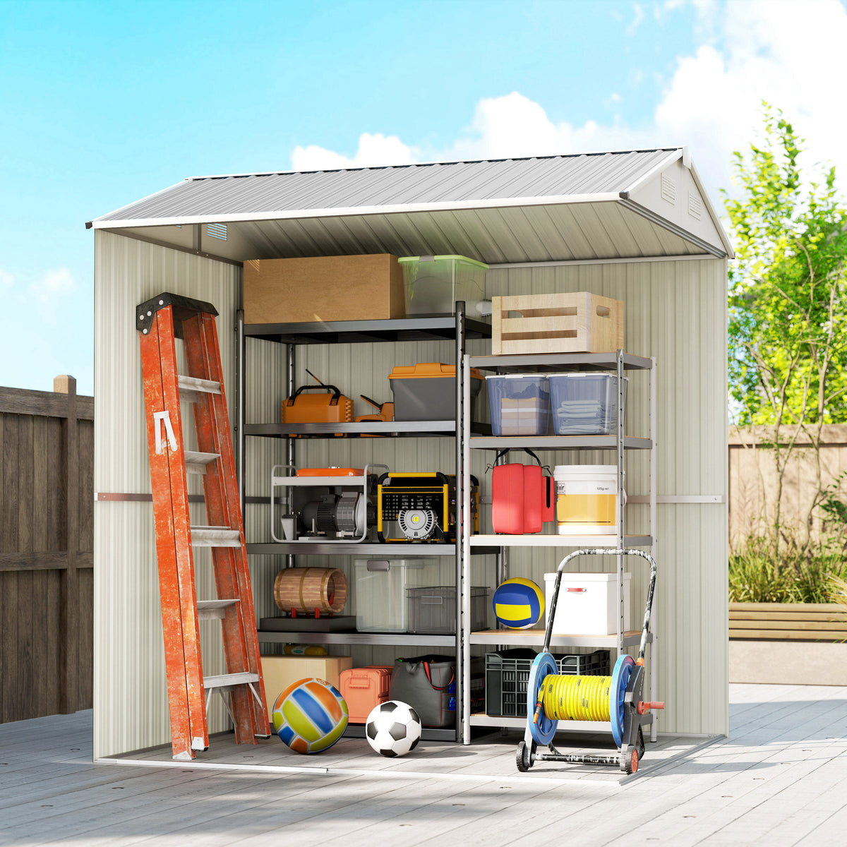 Abrigo de Jardim Alto 3,51 m² em Aço Galvanizado com Ventilação, Abrigo de Jardim com Porta Trancável, Telhado Inclinado, Luvas, Abrigo para Ferramentas, 209x177x236 cm, Cinza Prata — foto 2