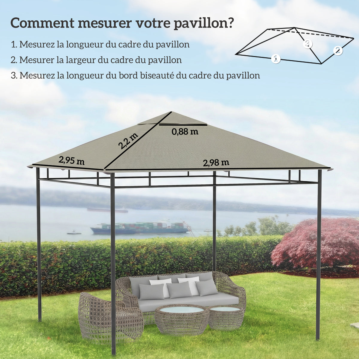 Tecido de Reposição para Pavilhão Pérgola Tenda Cobertura de Substituição Gazebo de Jardim Poliéster 180 g/m² 3x3 m Cinza — foto 2