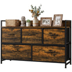 Cómoda de Quarto com 5 Gavetas, Cómoda em Tecido com Tampo de Madeira, Castanho e Preto — imagem 11