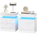 Conjunto 2 Mesas de Cabeceira LED a 16 Cores e 4 Modos com 2 Gavetas em Madeira 45x35x52 cm Branco Brilhante — imagem 7