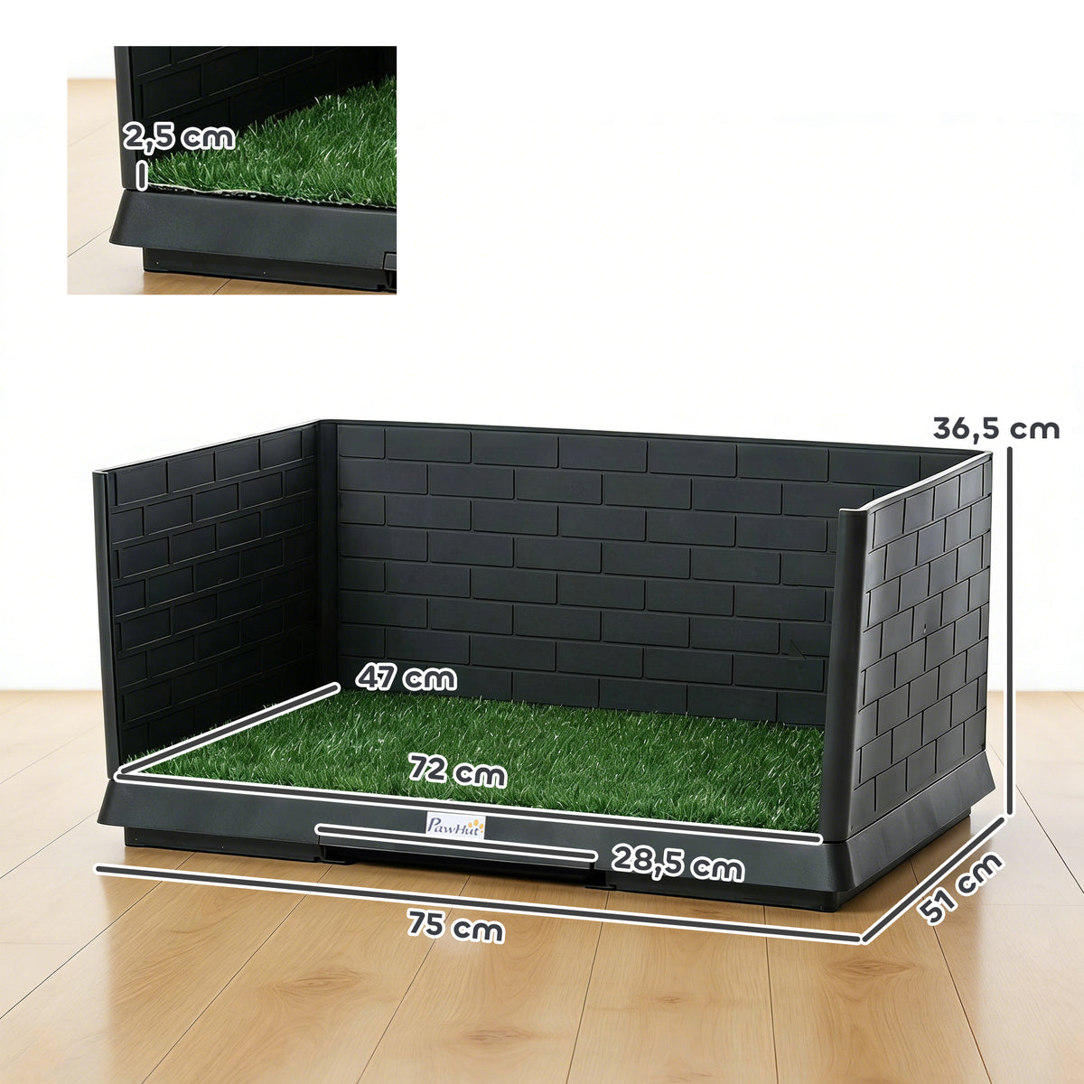 Sanita para Cães com Relva Artificial 75x51x36,5 cm com Paredes Altas Bandeja Deslizante e Fácil de Limpar Preto — foto 2