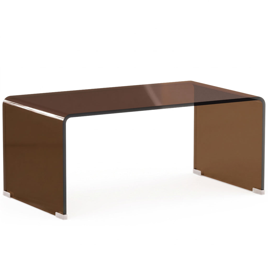 Mesa de Centro em Vidro Mesa de Sala Retangular Design Moderno com Bordas Arredondadas Seguras Castanho e Transparente — foto 1