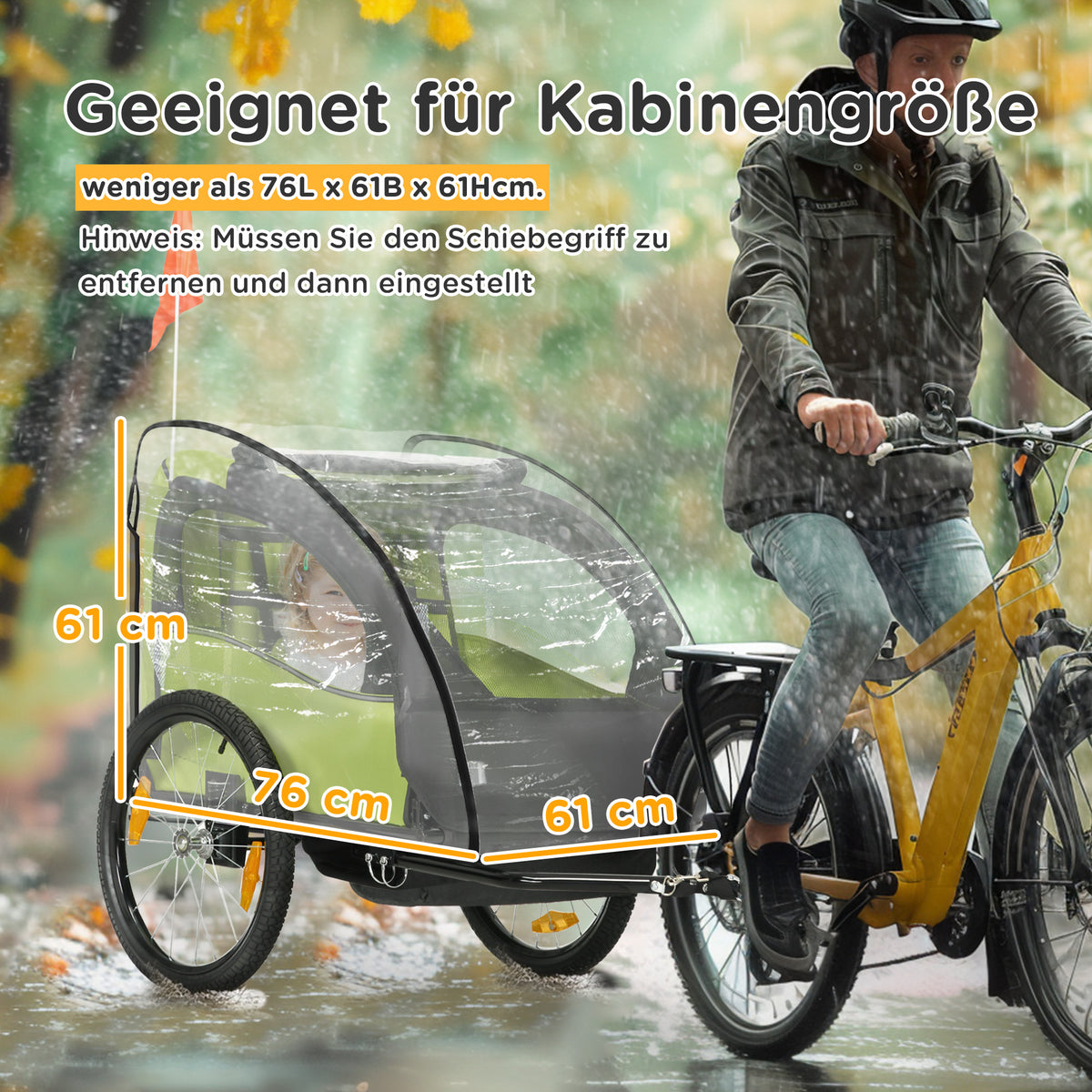 Capa de Chuva para Reboque de Bicicleta Infantil com Janela 76x61x61 cm Transparente — foto 2