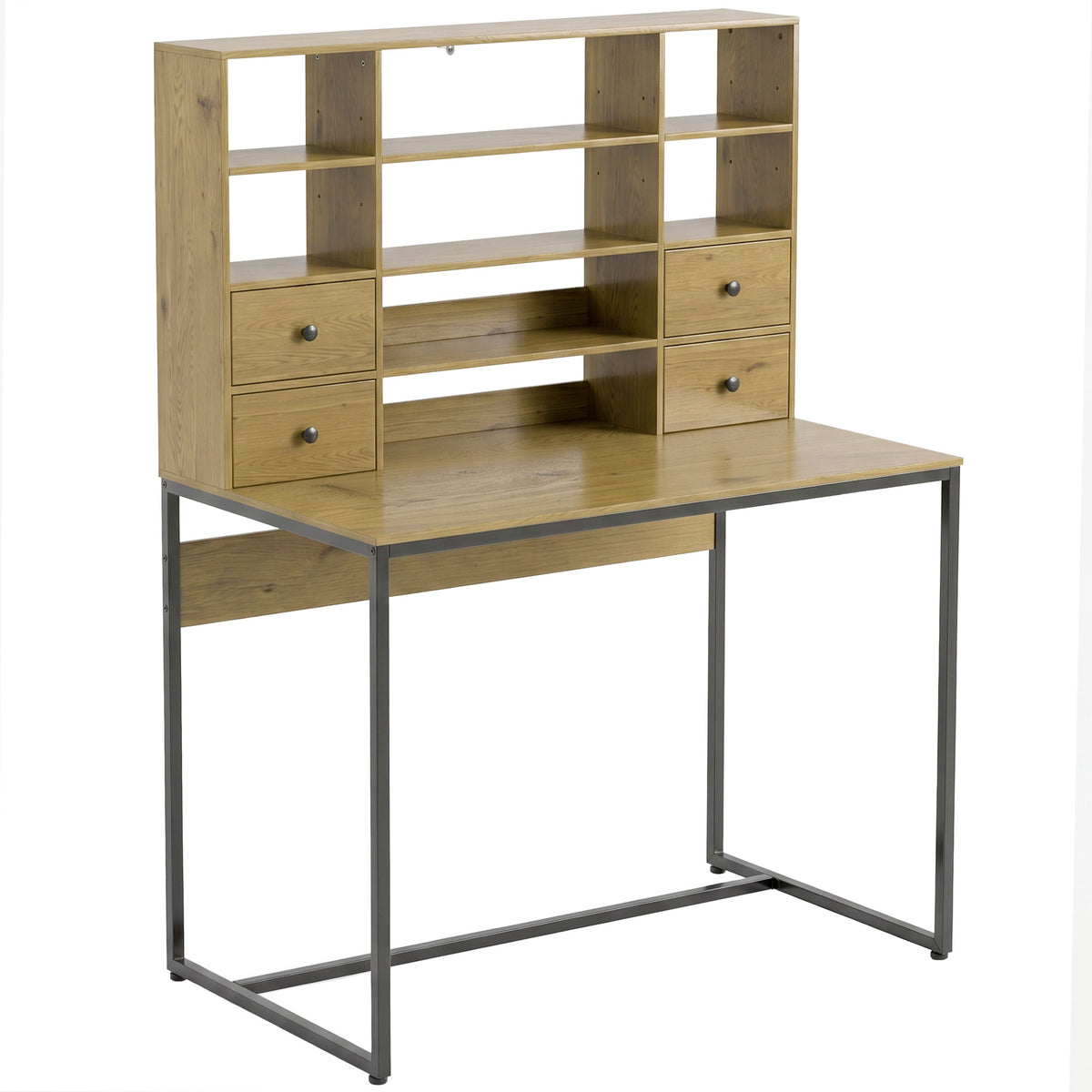 Mesa de Computador com 4 Gavetas 105x60 cm Mesa com Armazenamento Prateleiras Abertas 105x60 cm Madeira Natural — foto 1