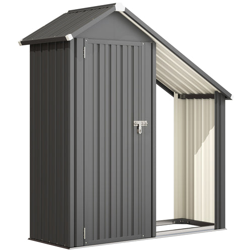 Υπόστεγο Καυσόξυλων με Ντουλάπι 0,77 m² 150x66x162 cm Γαλβανισμένος Χάλυβας Σκούρο Γκρι