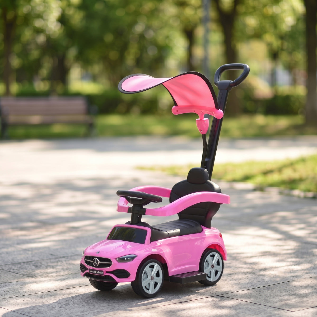 Carro Portador Infantil 3 em 1 Mercedes-Benz sob Licença Nível de Proteção Compartimento de Armazenamento Buzina 83x40x90 cm Rosa — imagem 3