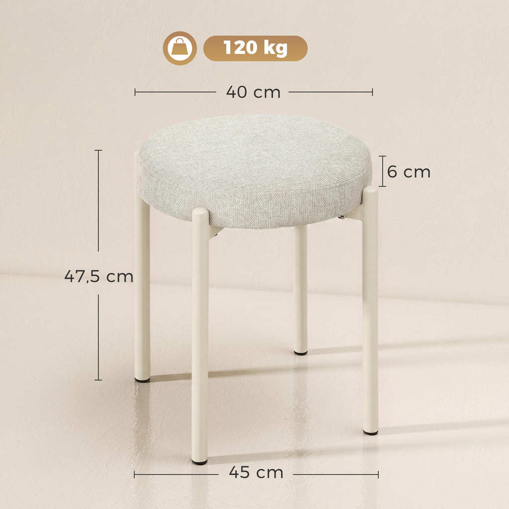 Conjunto de 4 Bancos Empilháveis Redondas com Assento Acolchoado sem Encosto Economia de Espaço 45x45x47,5 cm Creme — foto 2
