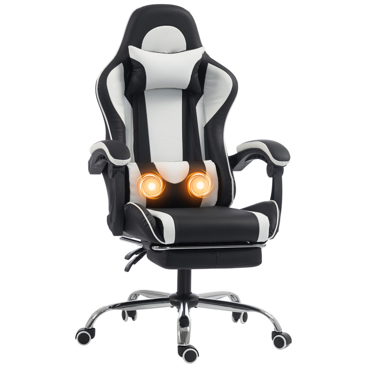 Cadeira Gaming Ergonômica Massagiante com Almofada Lombar Ajustável, Couro Sintético, Apoio para Pés, Branco — foto 1