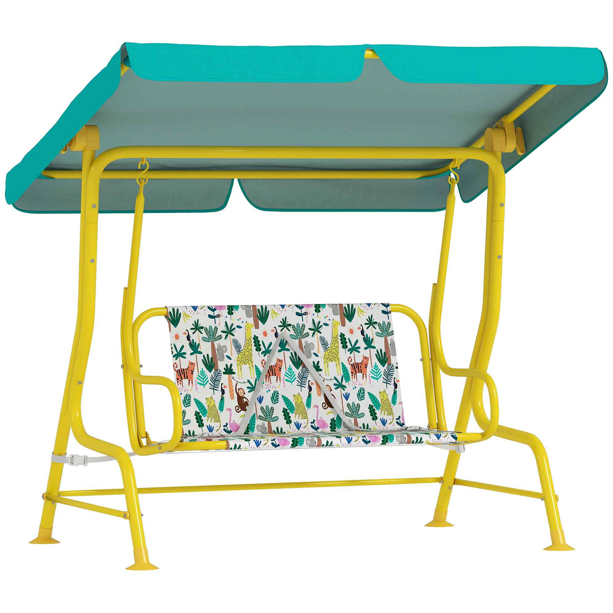 Balanço Infantil Estilo Hollywood de 2 Lugares com Toldo Solar Ajustável e Cinto de Segurança para 3-6 anos até 60 kg 112x75x120 cm Verde — foto 1