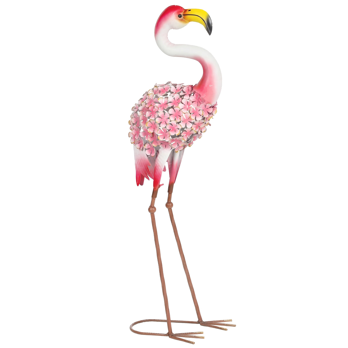 Estátua de Jardim Flamingo Rosa Escultura de Pássaro em Metal com Penas Florais 28x19x83 cm Vermelho — foto 1