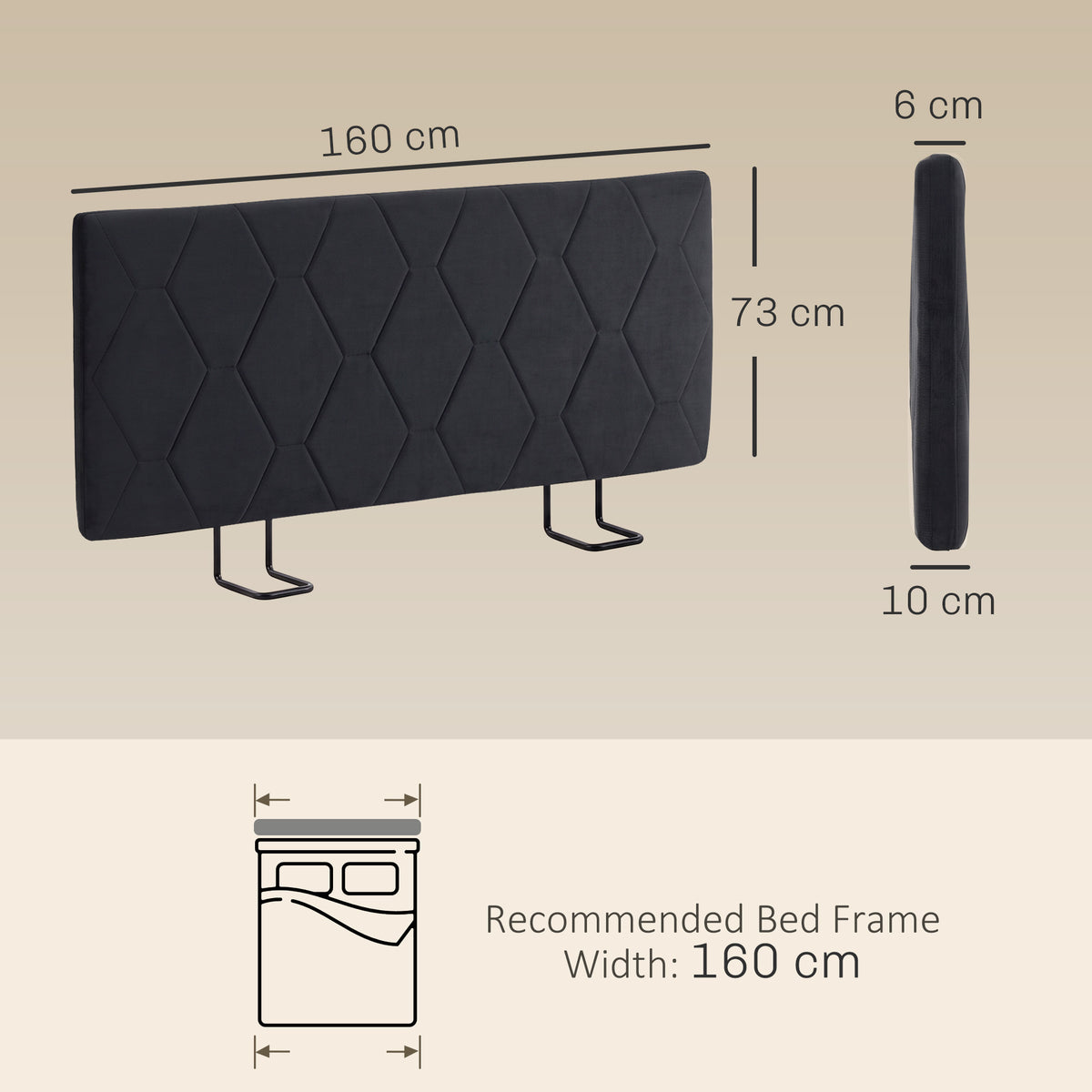 Cabeceira Estofada em Chenille com Altura Regulável e Estrutura Metálica para Cama de 160 cm, Cinzento — foto 2