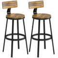 Conjunto 2 Bancos de Bar Estilo Rústico com Apoio para os Pés em Madeira e Metal 37x47x96 cm Castanho — foto 1