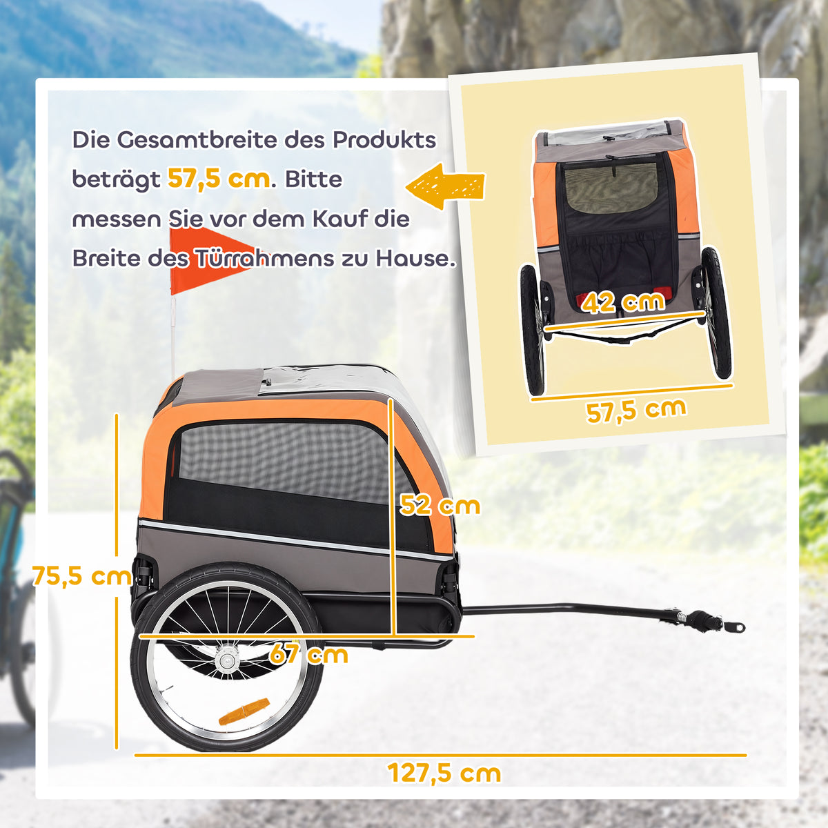 Reboque para Cães Dobrável para Bicicleta com Refletores de Segurança para Cães Pequenos e Médios até 20 kg Laranja — foto 2