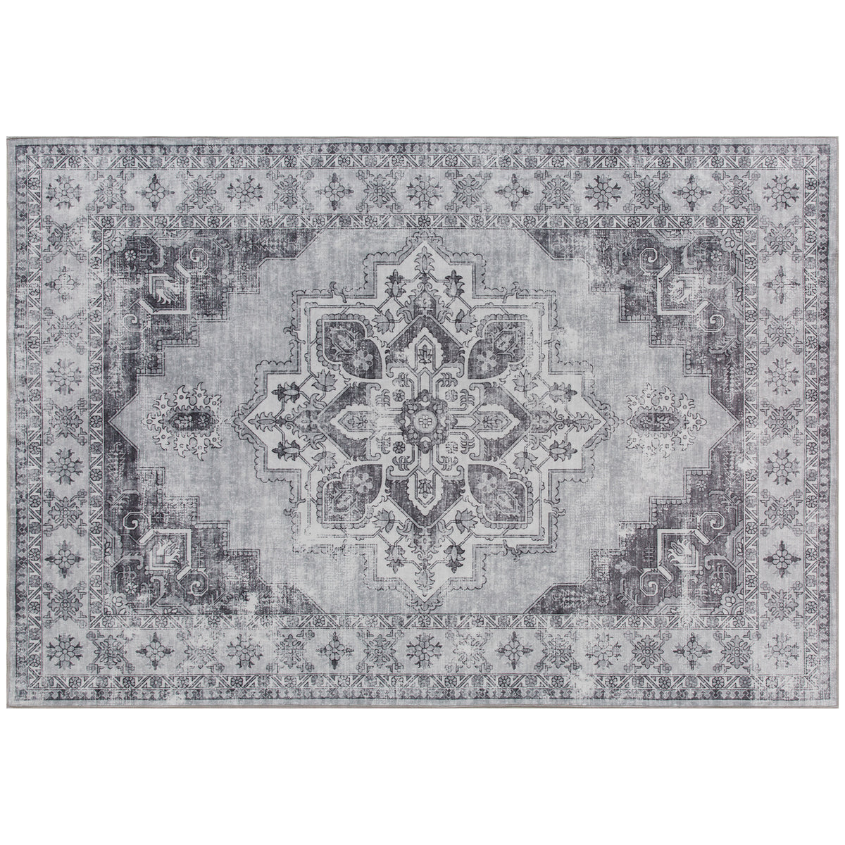Tapete Lavável à Máquina Antiderrapante para Sala com Aparência de Flanela 230x160 cm Cinza — foto 1