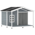 Casota para Cães Resistente às Intempéries Elevada em Madeira com Telhado de Betume Terraço para Cães de Porte Médio 103x107x83,5 cm Cinza — foto 1