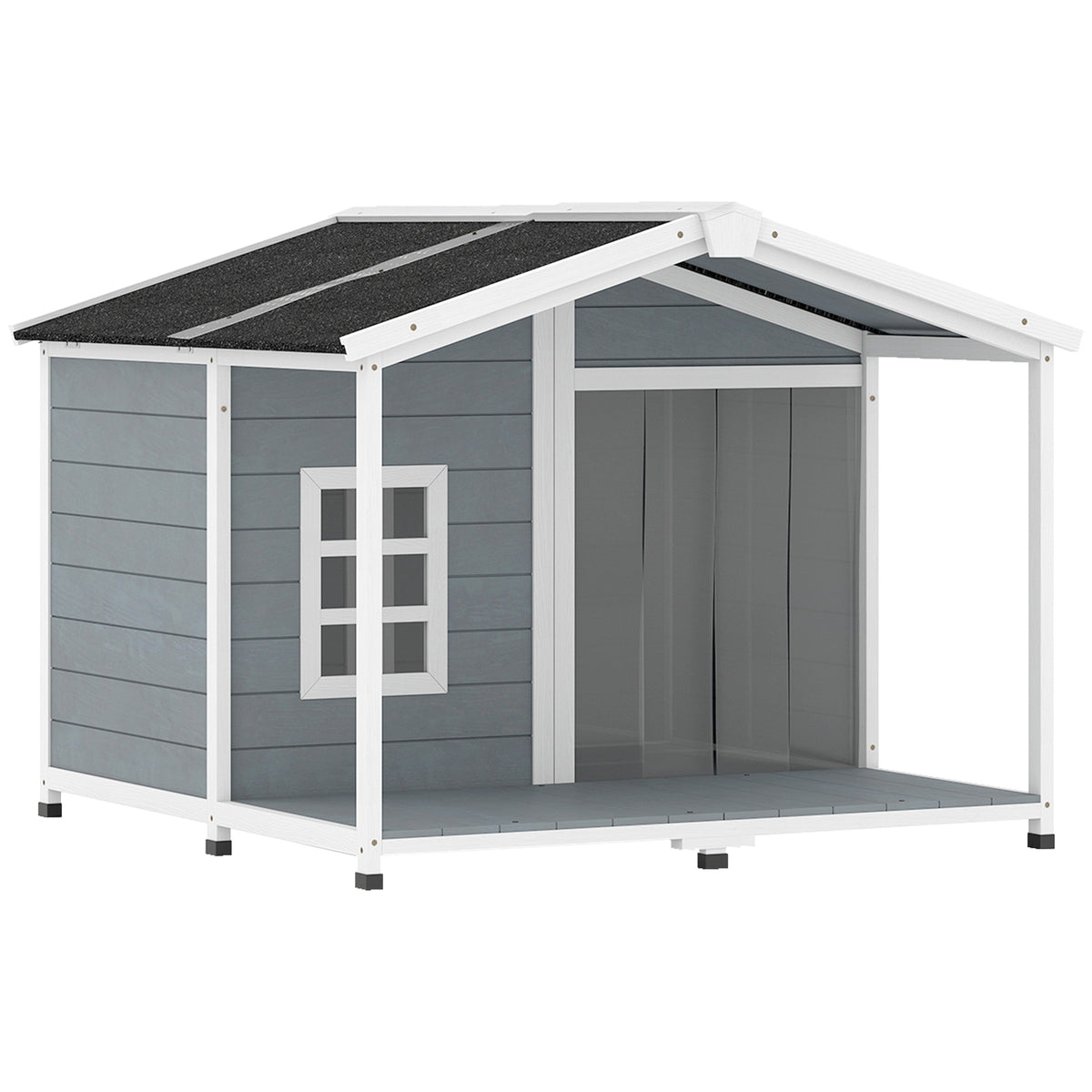 Casota para Cães Resistente às Intempéries Elevada em Madeira com Telhado de Betume Terraço para Cães de Porte Médio 103x107x83,5 cm Cinza — foto 1