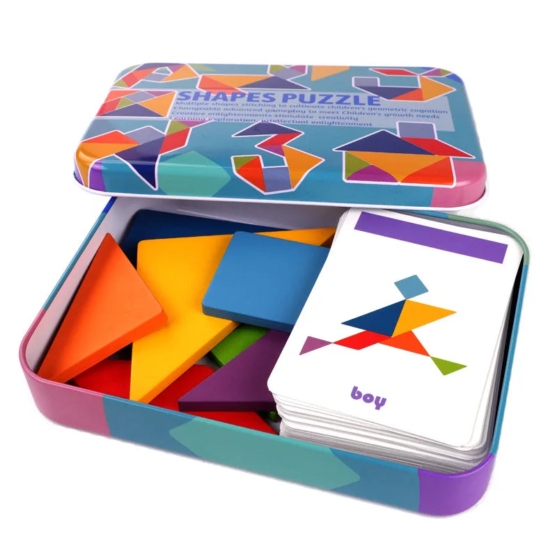 3d padrão de madeira animal quebra-cabeça colorido tangram brinquedo crianças montessori educação precoce — foto 1