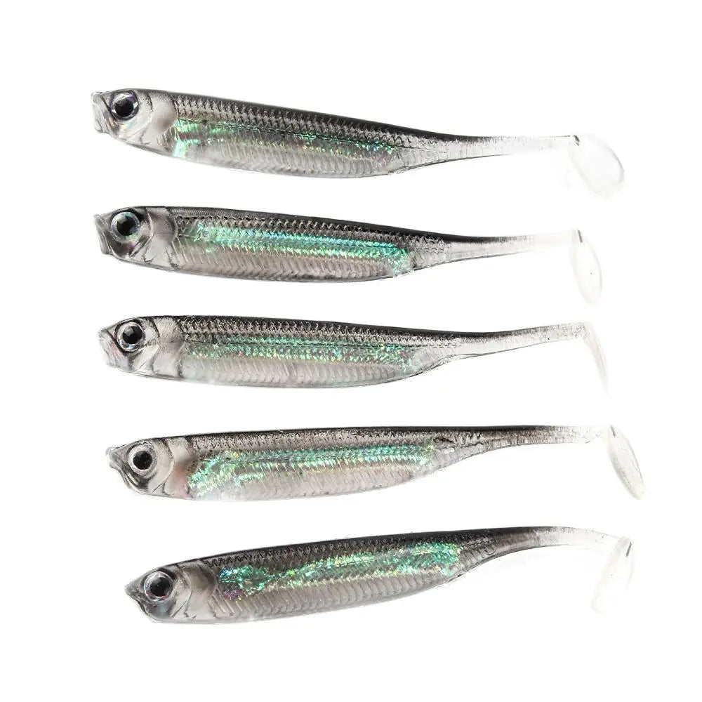 5 pçs/lote isca macia de pesca 7cm 7.5cm 1.7g 2.3g 2.7g t cauda peixe iscas de pesca arco-íris cor - Tip lure — foto 2