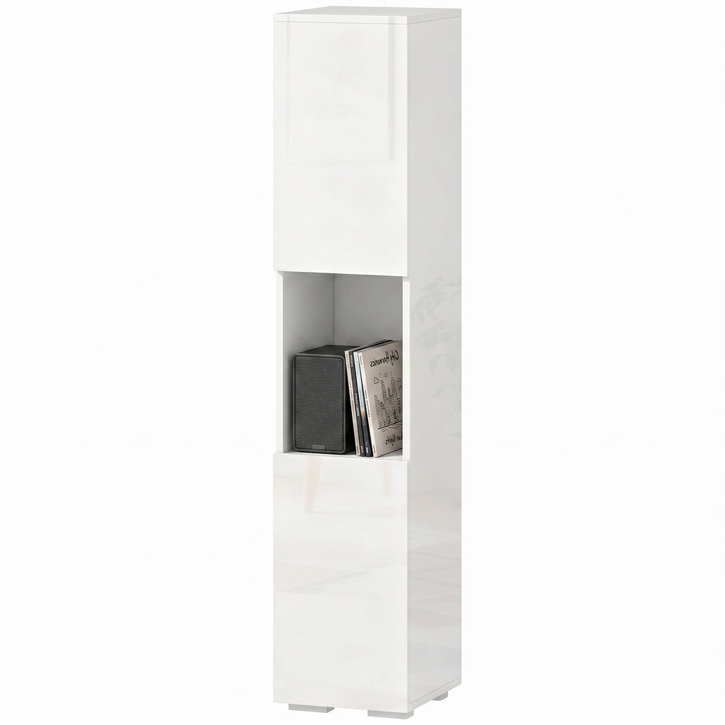 Móvel Multimédia Slim de 5 Prateleiras com Prateleiras Ajustáveis Branco — imagem 6