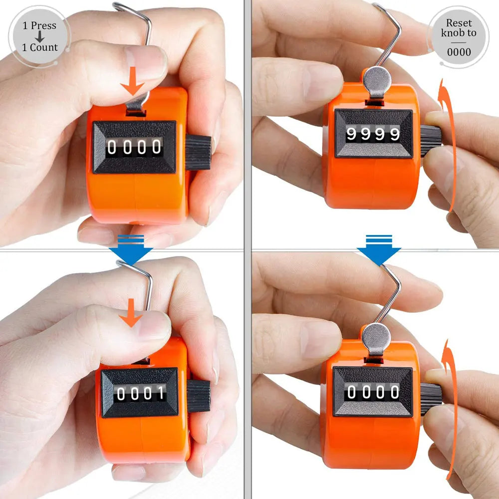 Contadores de 4 dígitos mão dedo display manual contagem clicker temporizador futebol golfe - Laranja — foto 5