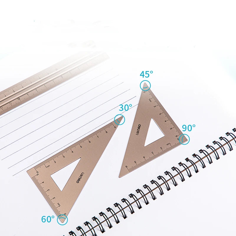 Conjunto de desenho de alumínio 4 PCS Conjunto de régua para escola Régua reta Triangular Transferidor — foto 2